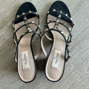 Valentino Black and Gold Studded Sandals